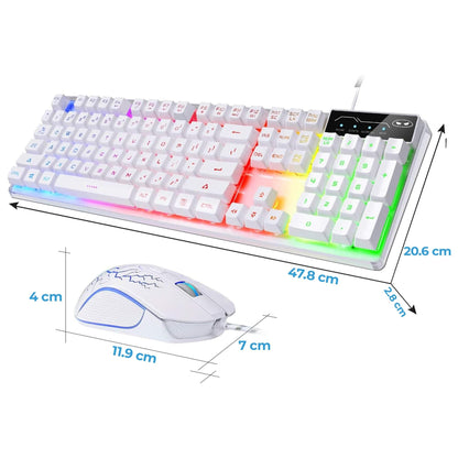 Kit Tastatura, Mouse Gaming RGB, 104 taste, 7 culori si moduri de iluminare, Alb