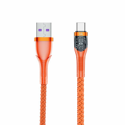 Cablu de Incarcare si Transfer de Date Timebox, USB la Type-C, 1,3m, Portocaliu