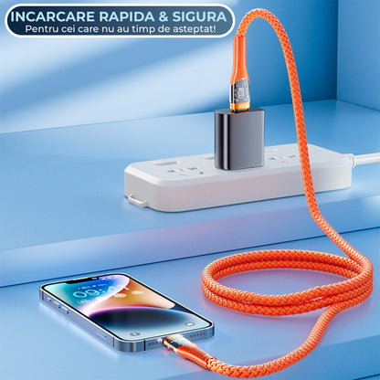 Cablu de Incarcare si Transfer de Date Timebox, USB la Type-C, 1,3m, Portocaliu