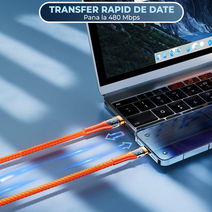 Cablu de Incarcare si Transfer de Date Timebox, USB la Type-C, 1,3m, Portocaliu