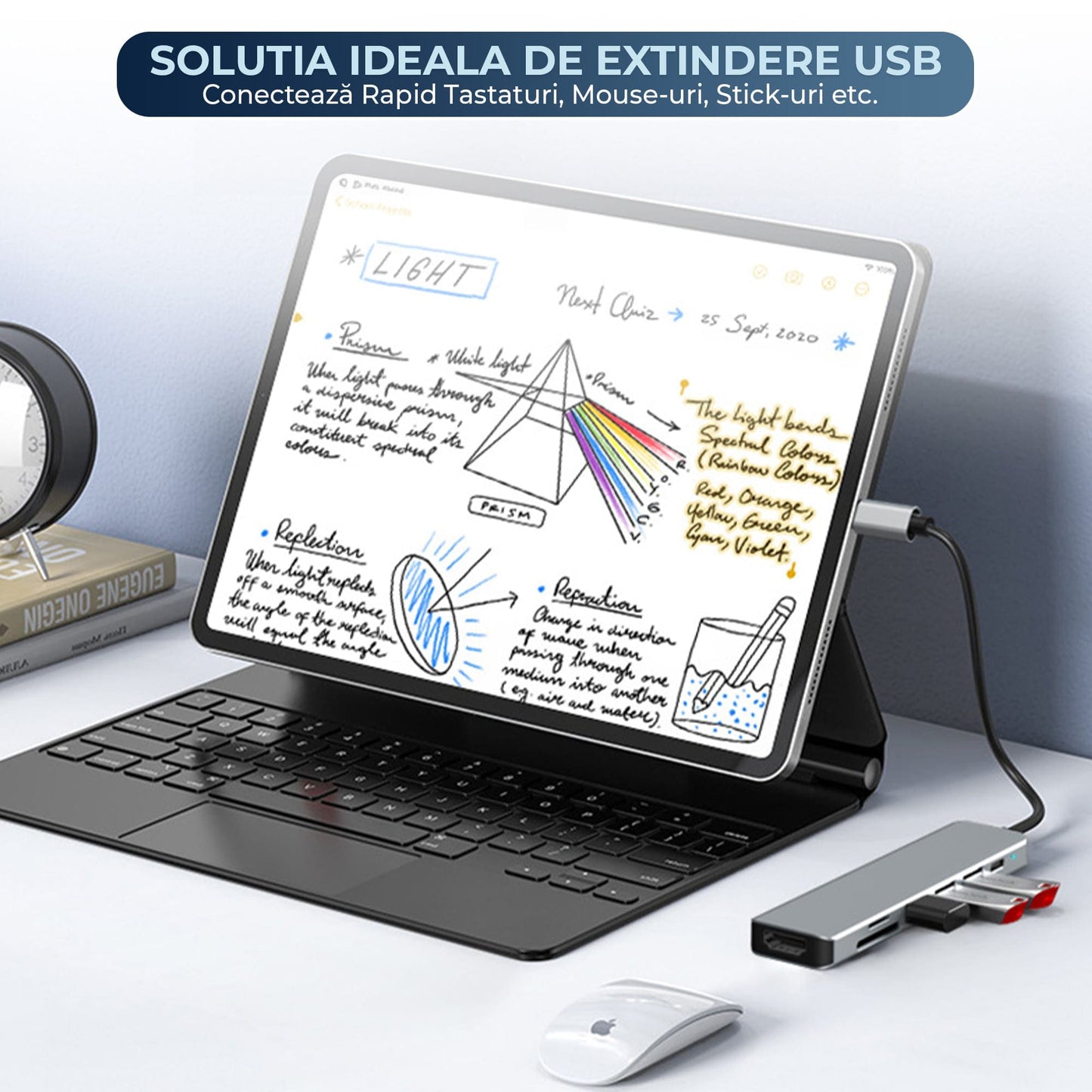 Hub USB 7 in 1 Timebox, Type-C, 1 x Port PD, 1 x USB 3, 2 x USB 2, Argintiu
