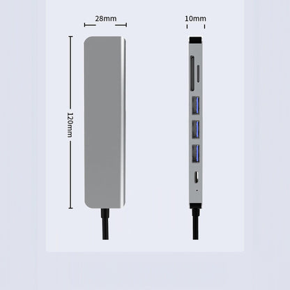 Hub USB 7 in 1 Timebox, Type-C, 1 x Port PD, 1 x USB 3, 2 x USB 2, Argintiu