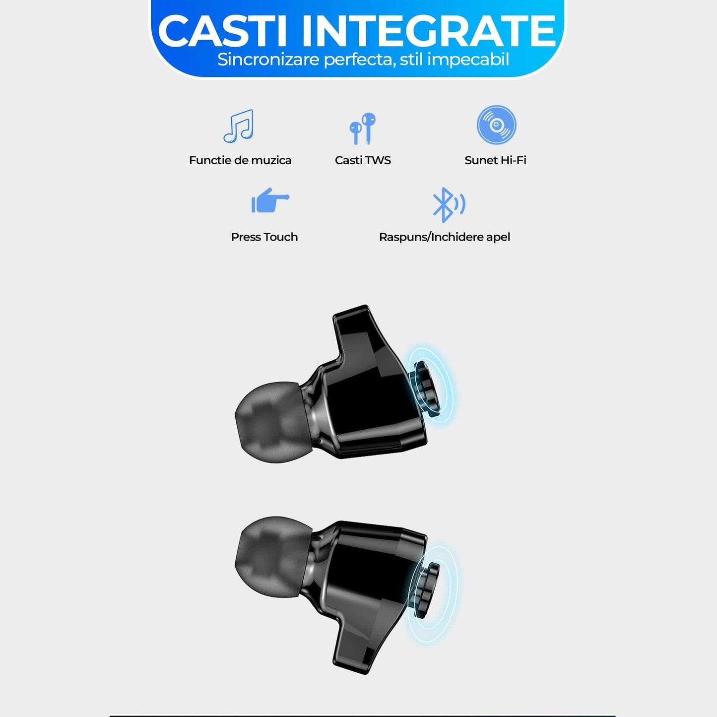 Ceas smartwatch cu casti bluetooth incorporate, monitorizare activitati fizice