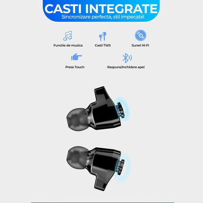 Ceas smartwatch cu casti bluetooth incorporate, monitorizare activitati fizice