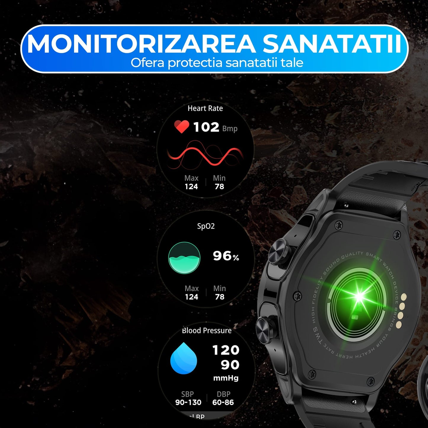 Ceas smartwatch cu casti bluetooth incorporate, monitorizare activitati fizice