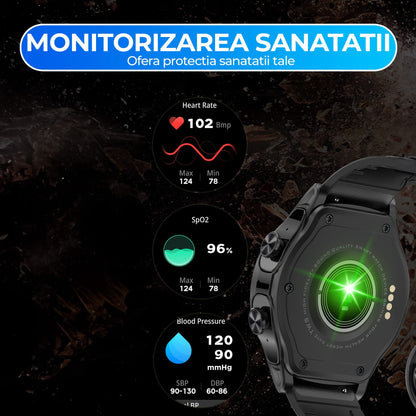 Ceas smartwatch cu casti bluetooth incorporate, monitorizare activitati fizice