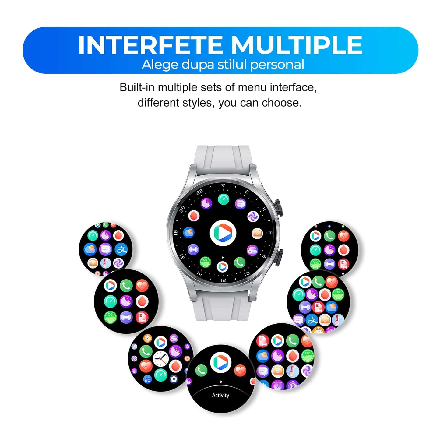 Ceas smartwatch cu casti bluetooth incorporate, monitorizare activitati fizice