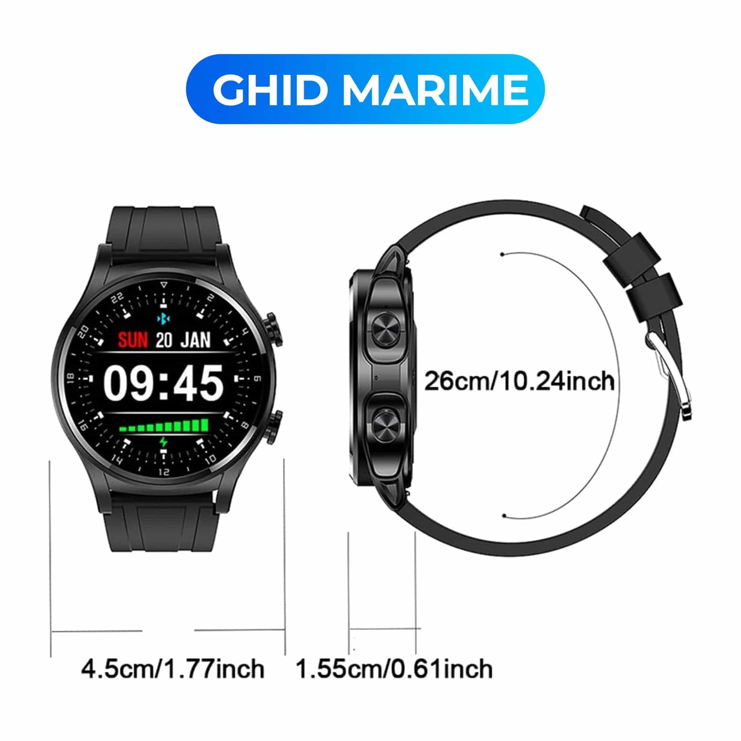 Ceas smartwatch cu casti bluetooth incorporate, monitorizare activitati fizice
