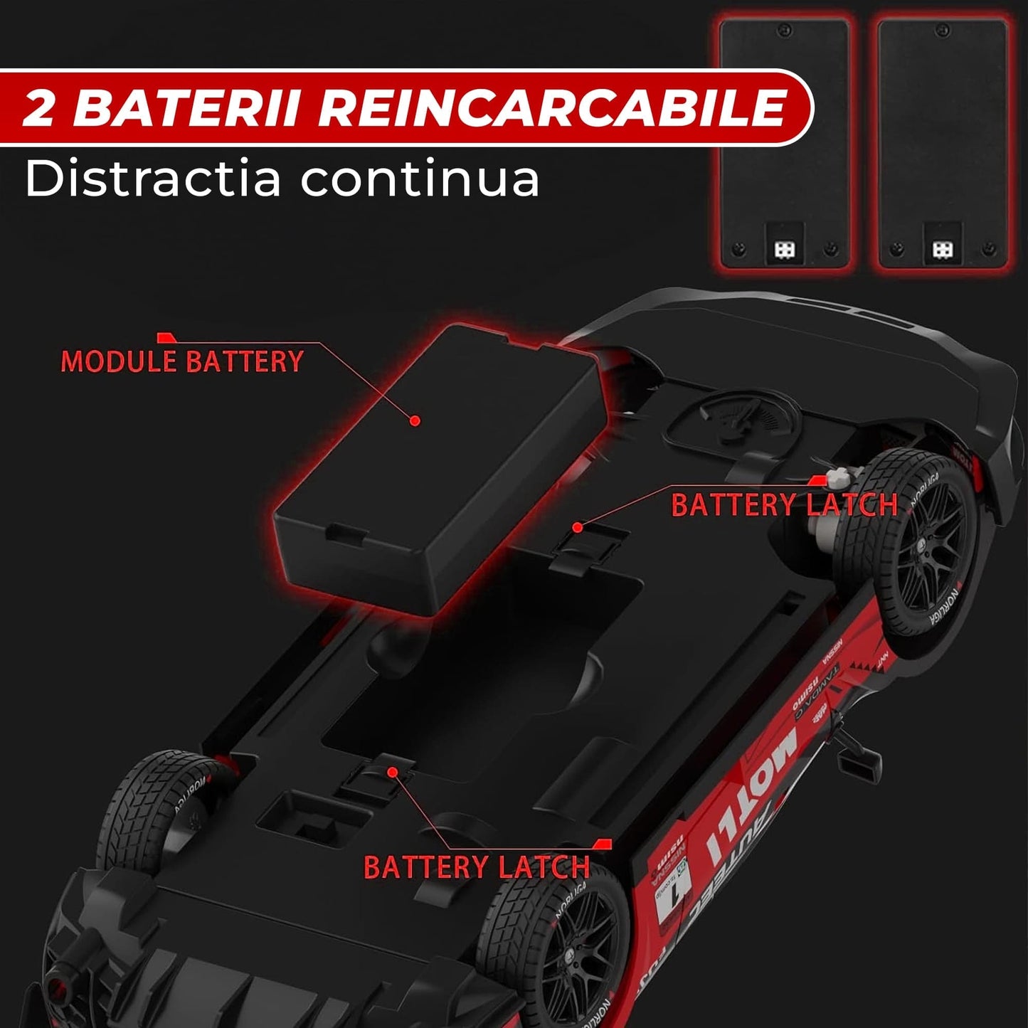 Masina cu telecomanda RC Timebox, 30km/h, 1:16, 4x4, Drift car, Negru/Rosu