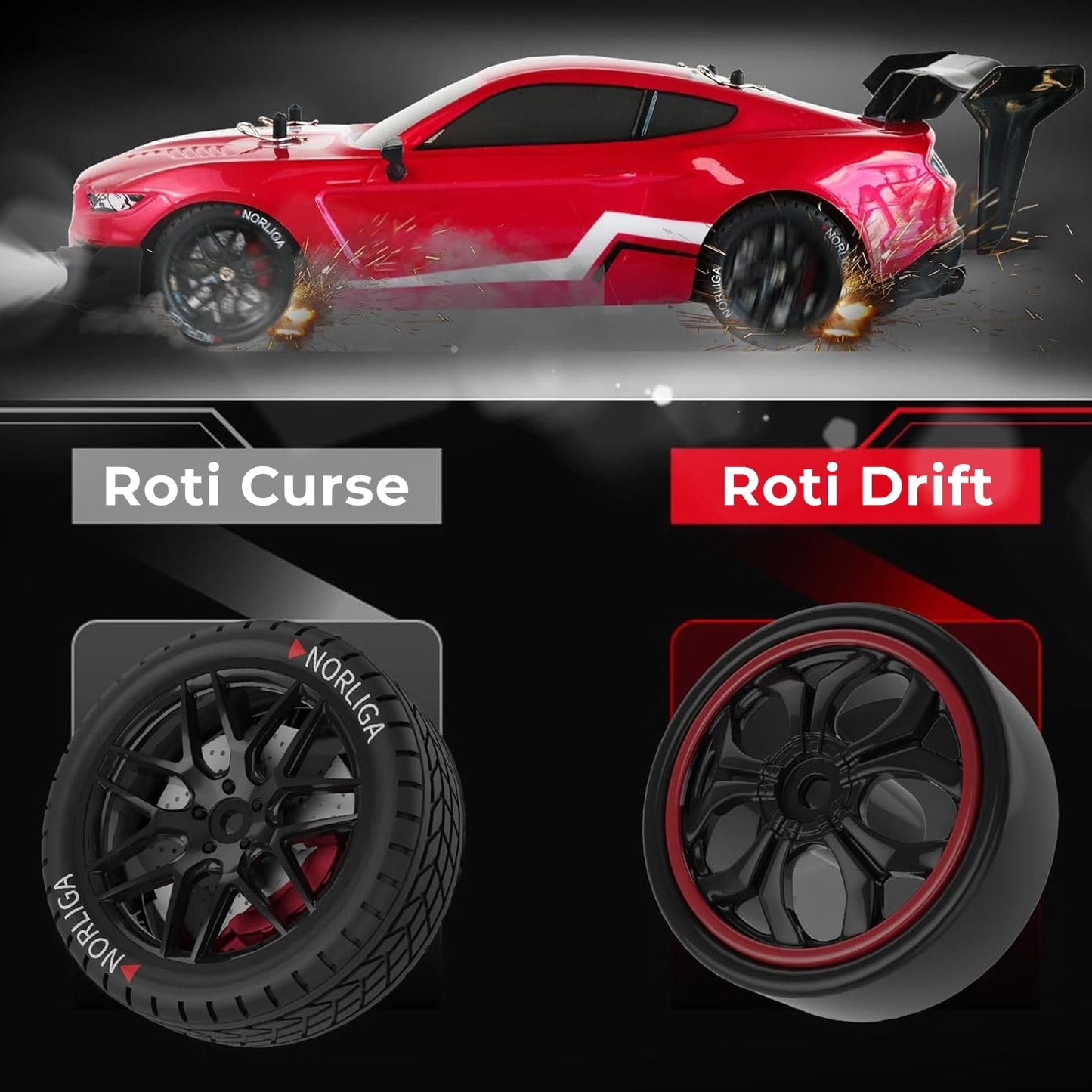 Masina cu telecomanda RC Timebox, 30km/h, 1:16, 4x4, Drift car, Negru/Rosu