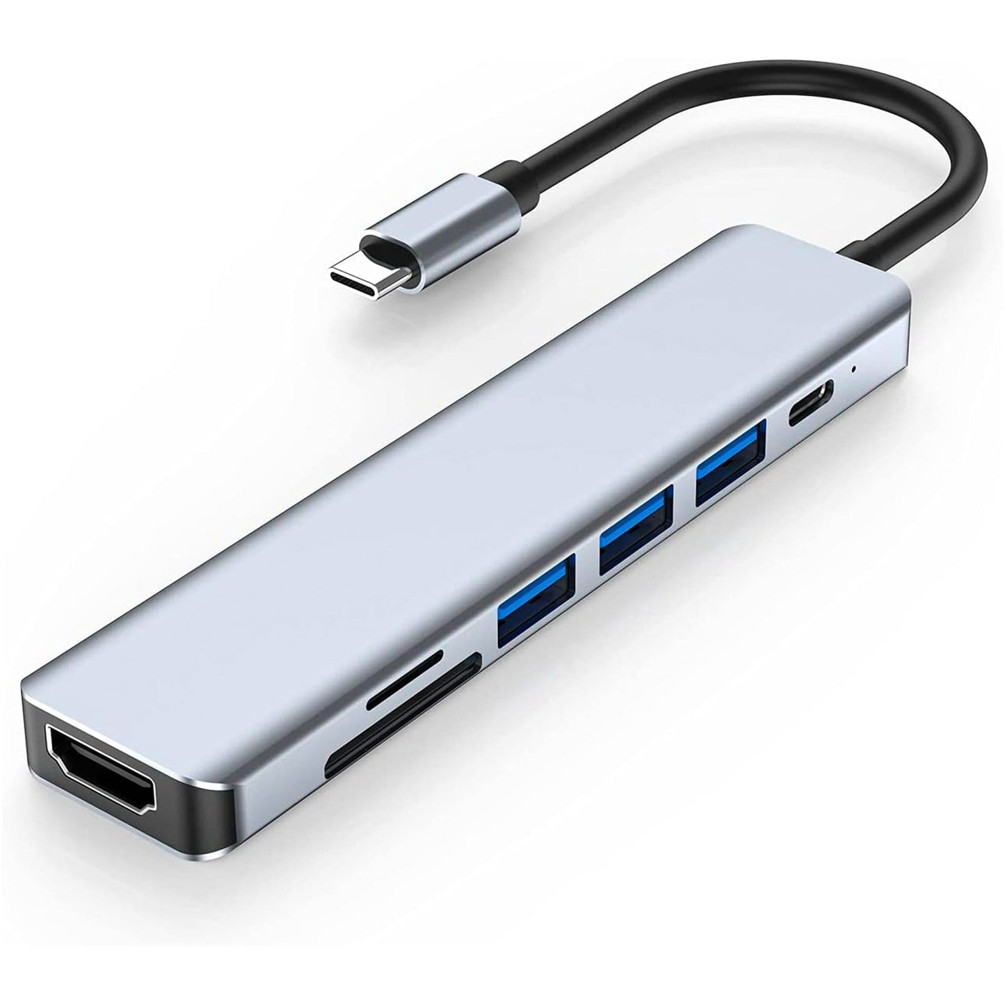 Hub USB 7 in 1 Timebox, Type-C, 1 x Port PD, 1 x USB 3, 2 x USB 2, Argintiu