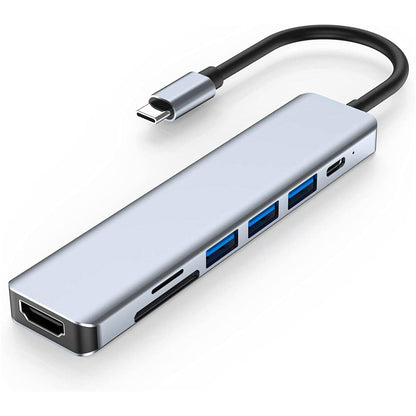 Hub USB 7 in 1 Timebox, Type-C, 1 x Port PD, 1 x USB 3, 2 x USB 2, Argintiu