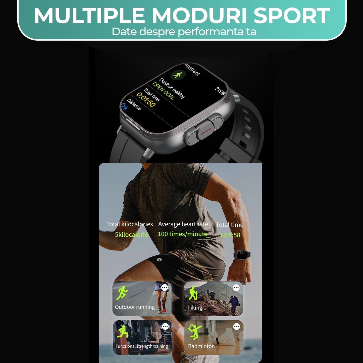 Ceas Smartwatch cu Casti Bluetooth incorporate, Monitorizare activitati fizice