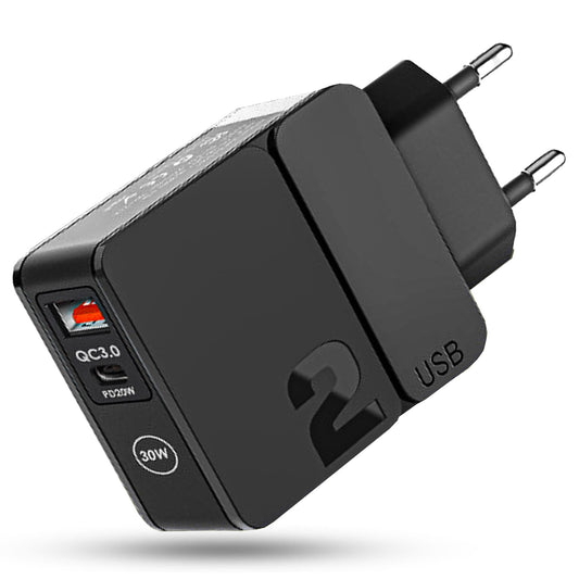 Incarcator Retea Timebox, 2 Porturi, 30W, 1 x USB , 1 x Type-C, C 3, Negru