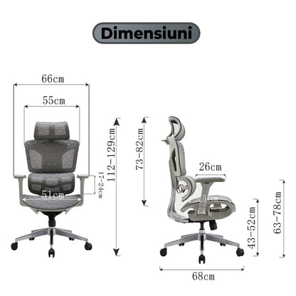 Scaun ergonomic Timebox, Cotiere 5D, pana la 150 kg, 150°, Gri