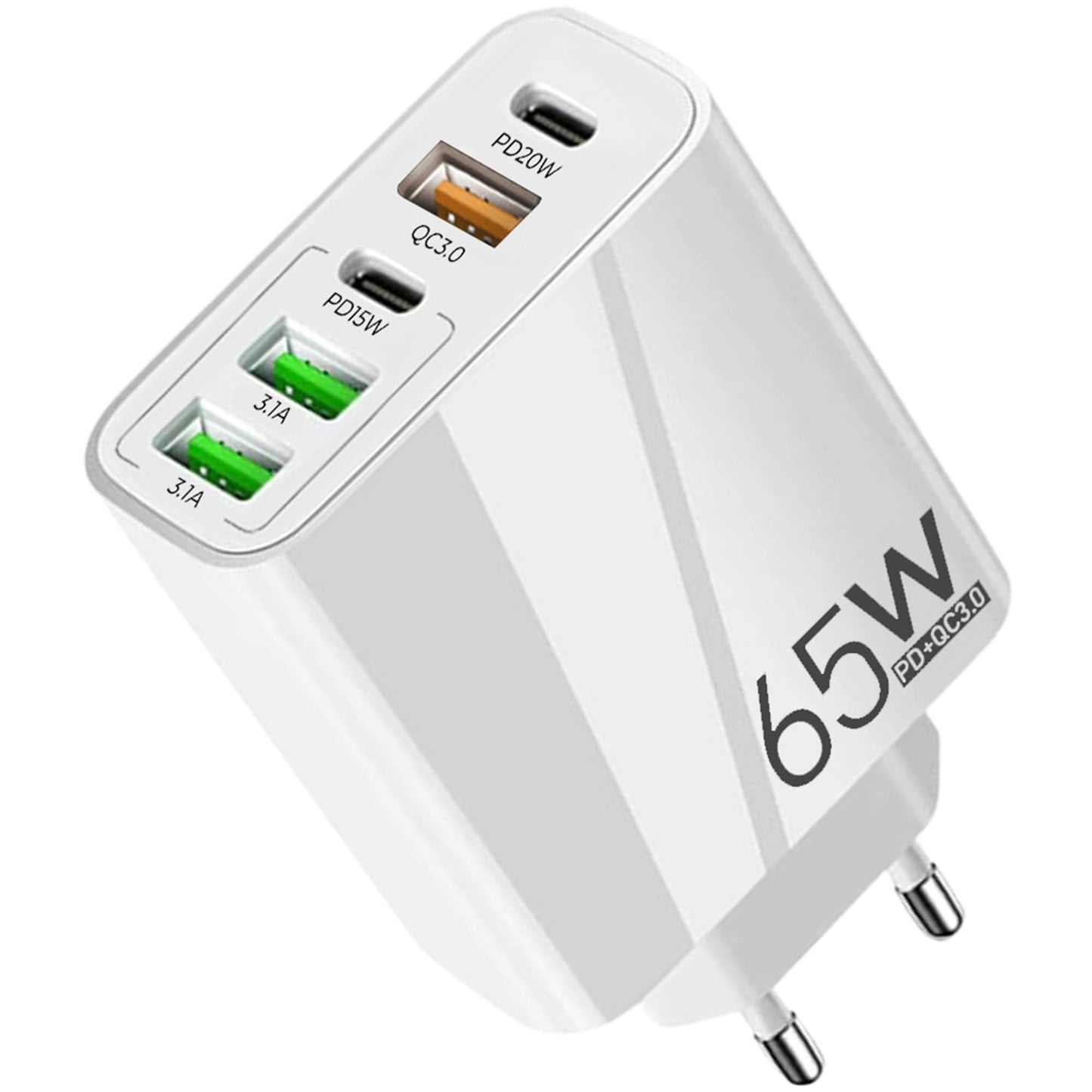 Incarcator Retea, 5 Porturi, 65W, 3 x USB, 2 x Type-C, Alb