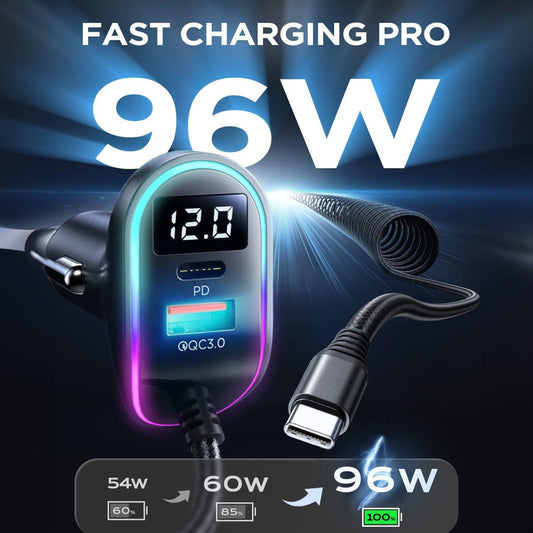 Incarcator auto 96W Super Fast Charge Timebox, 2 in 1, 1 x USB QC3, 1 x USB-C