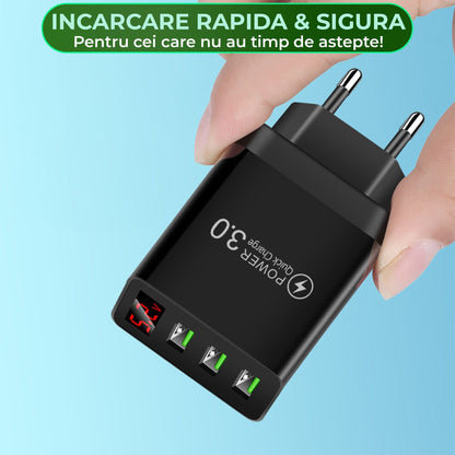 Incarcator Retea Timebox, 3 Porturi, 15W, 3 x USB, LED Voltaj, Negru