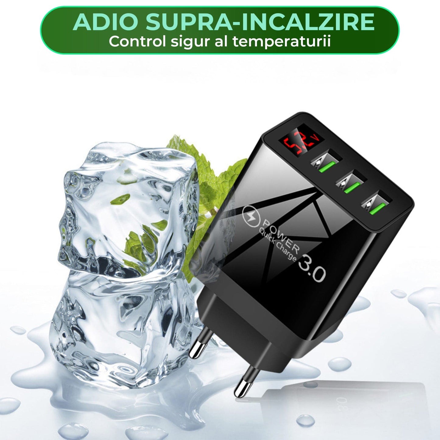 Incarcator Retea Timebox, 3 Porturi, 15W, 3 x USB, LED Voltaj, Negru