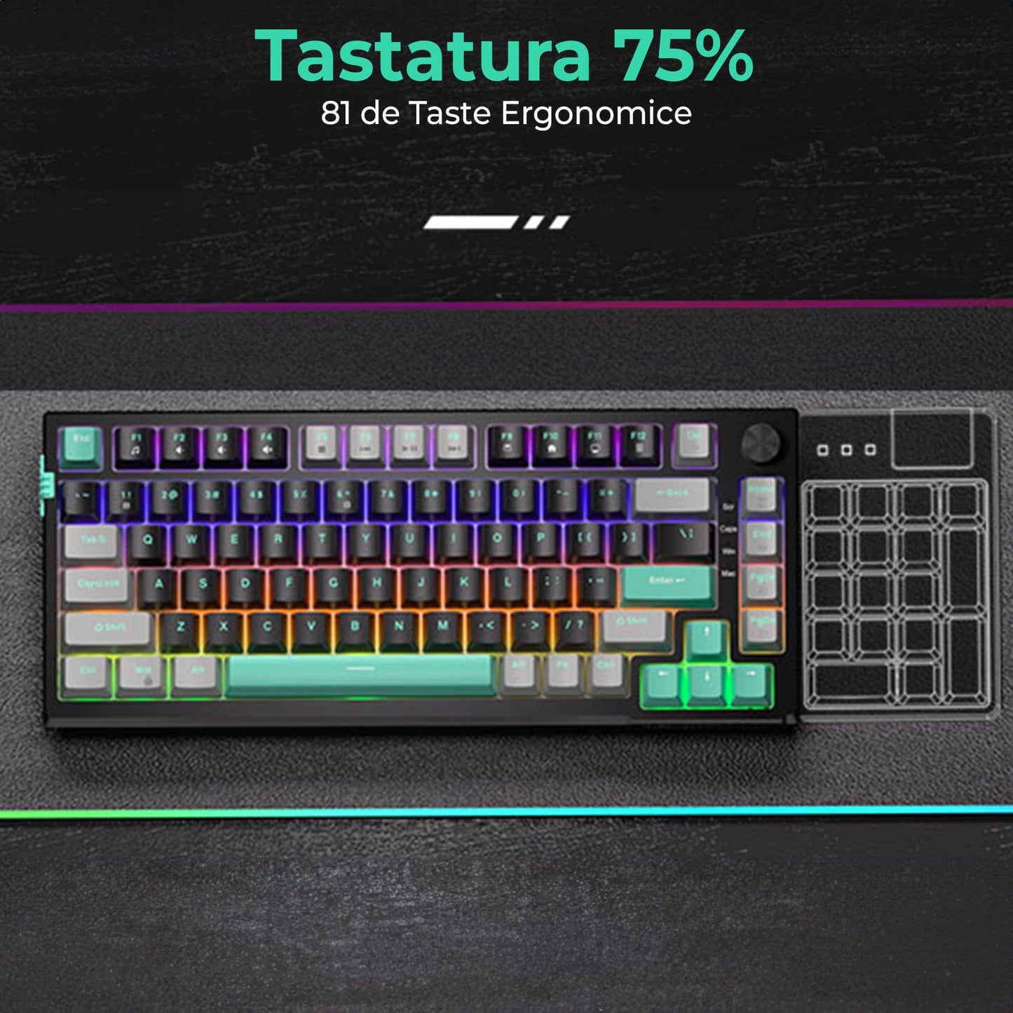 Tastatura Mecanica Gaming Timebox, Blue Switch, 75%, Hot-Swap, TKL, Negru