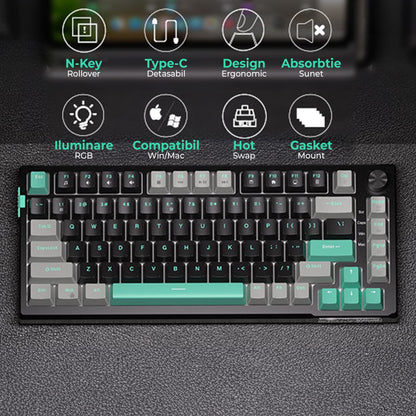 Tastatura Mecanica Gaming Timebox, Blue Switch, 75%, Hot-Swap, TKL, Negru