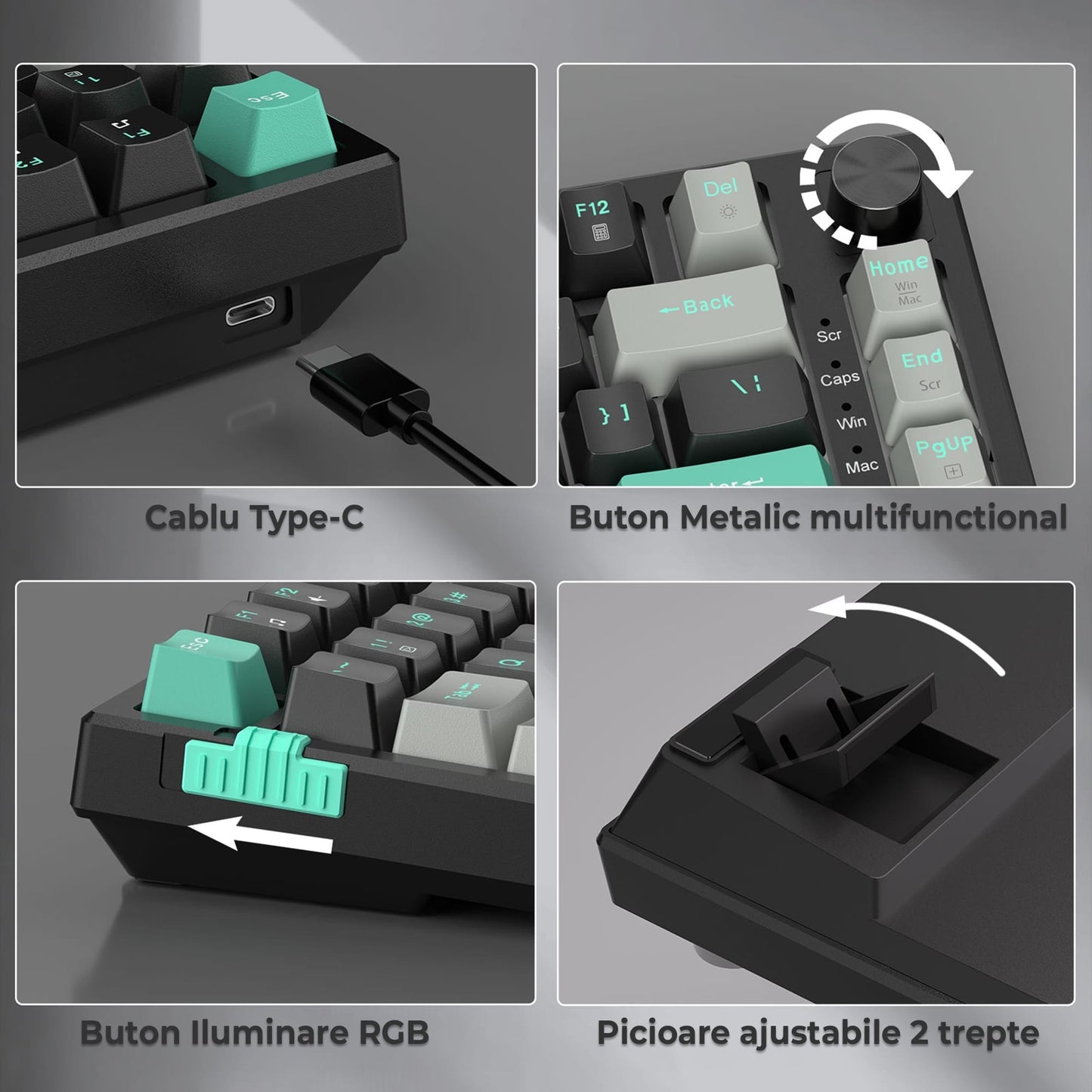 Tastatura Mecanica Gaming Timebox, Blue Switch, 75%, Hot-Swap, TKL, Negru