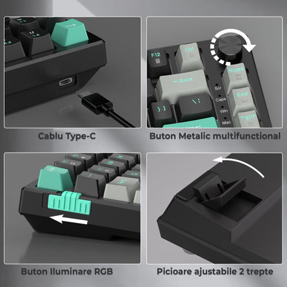 Tastatura Mecanica Gaming Timebox, Blue Switch, 75%, Hot-Swap, TKL, Negru