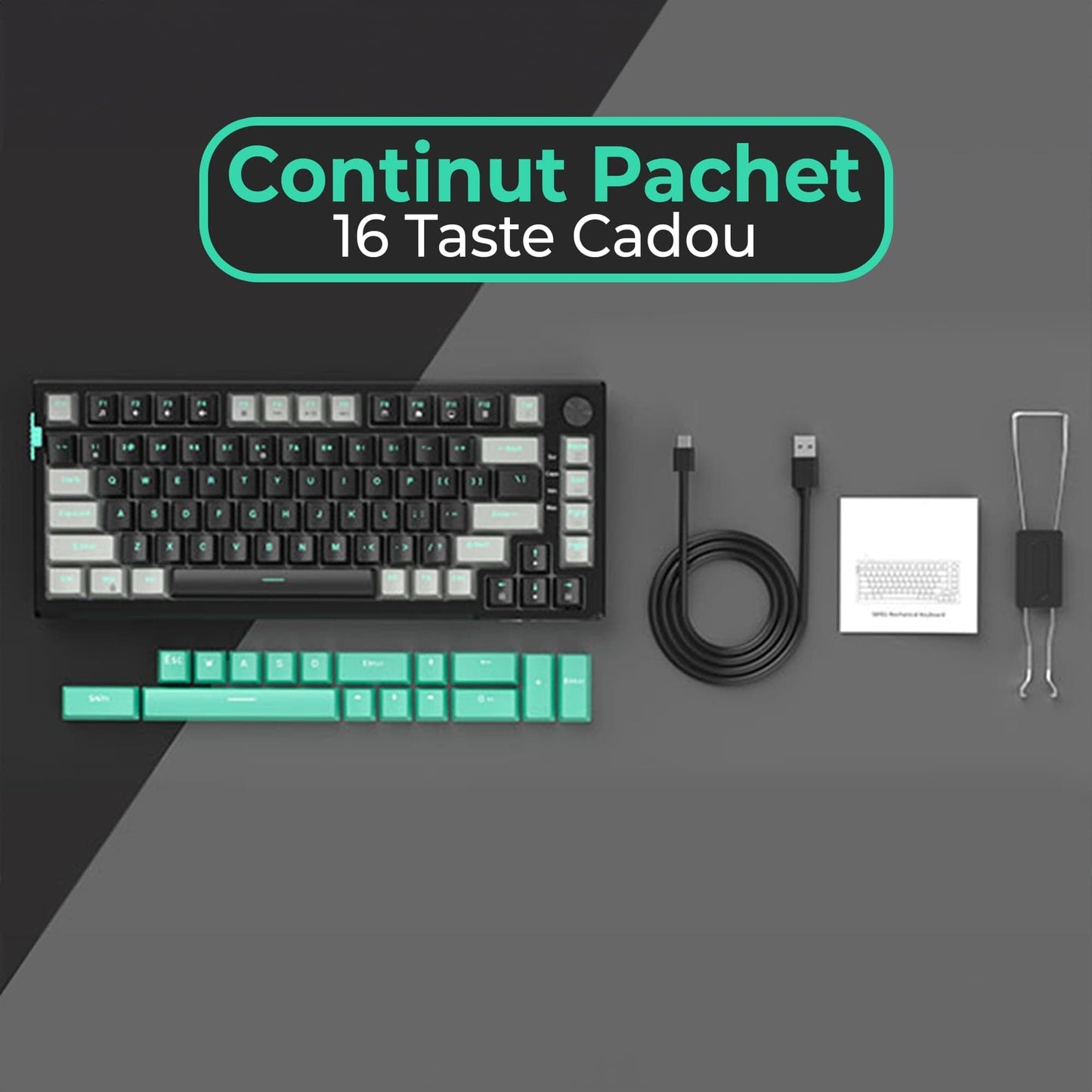 Tastatura Mecanica Gaming Timebox, Blue Switch, 75%, Hot-Swap, TKL, Negru