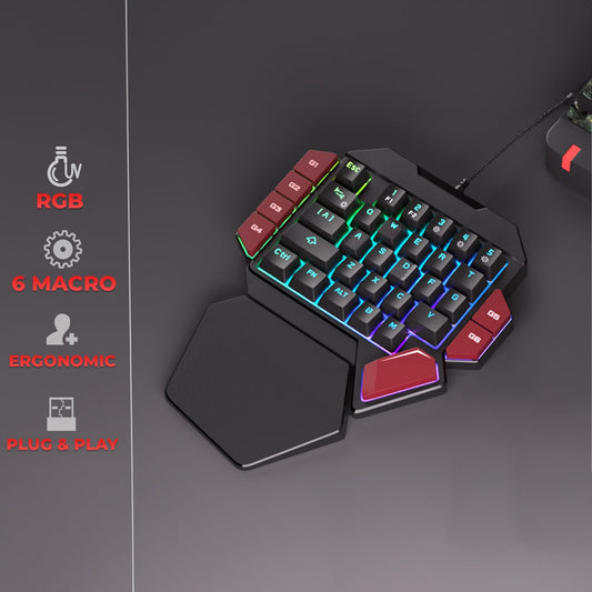 Tastatura Mecanica Gaming Timebox, Blue Switch, One Hand, iluminare RGB, Negru