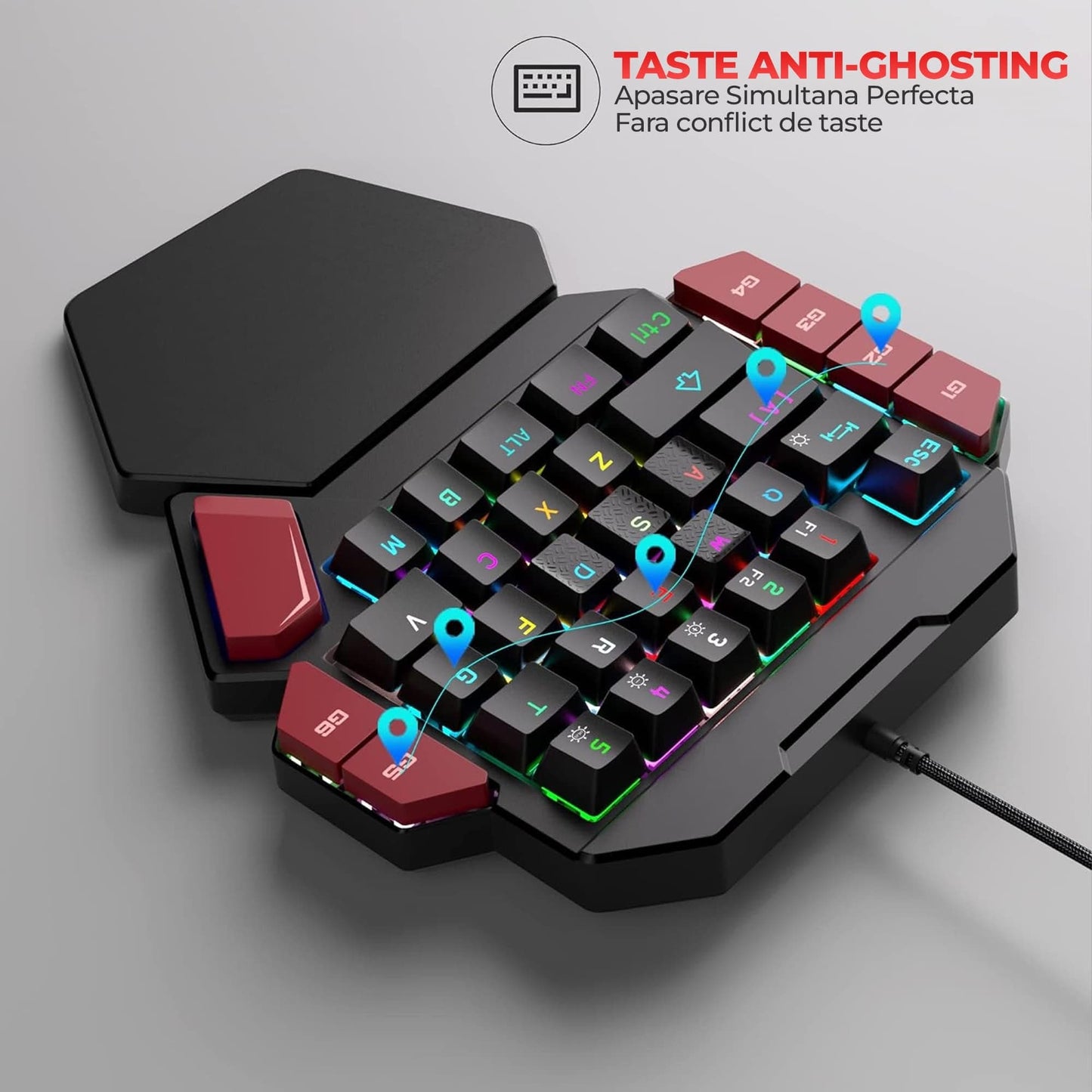 Tastatura Mecanica Gaming Timebox, Blue Switch, One Hand, iluminare RGB, Negru