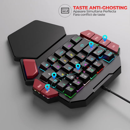 Tastatura Mecanica Gaming Timebox, Blue Switch, One Hand, iluminare RGB, Negru