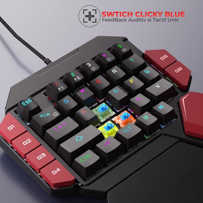 Tastatura Mecanica Gaming Timebox, Blue Switch, One Hand, iluminare RGB, Negru