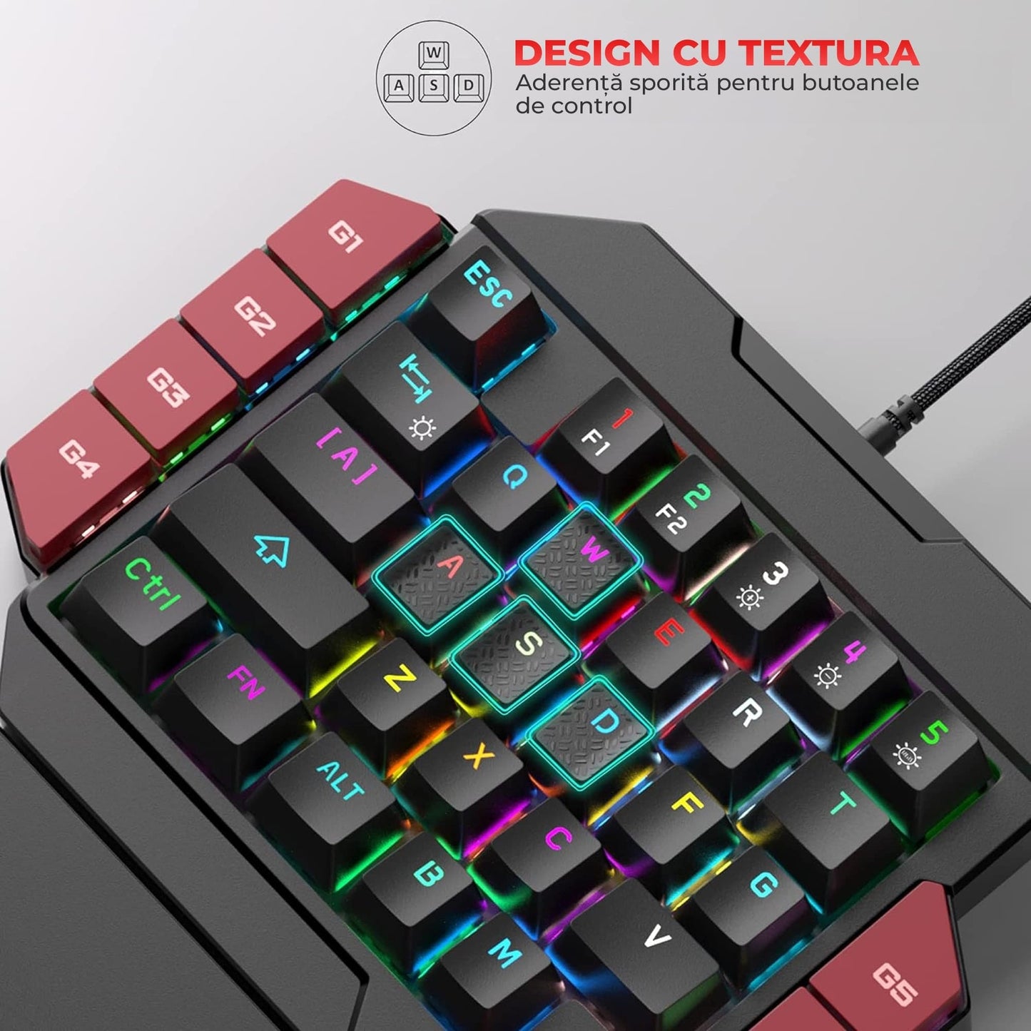 Tastatura Mecanica Gaming Timebox, Blue Switch, One Hand, iluminare RGB, Negru