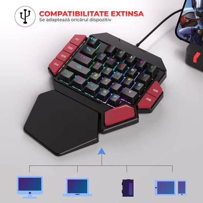 Tastatura Mecanica Gaming Timebox, Blue Switch, One Hand, iluminare RGB, Negru