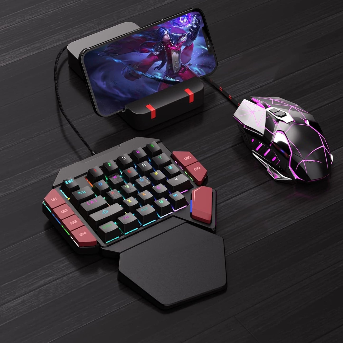 Tastatura Mecanica Gaming Timebox, Blue Switch, One Hand, iluminare RGB, Negru