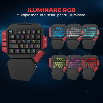 Tastatura Mecanica Gaming Timebox, Blue Switch, One Hand, iluminare RGB, Negru