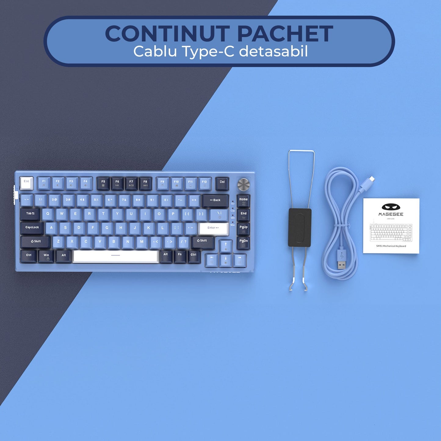 Tastatura Mecanica Gaming Timebox, Blue Switch, 75%, Hot-Swap, TKL, Albastru