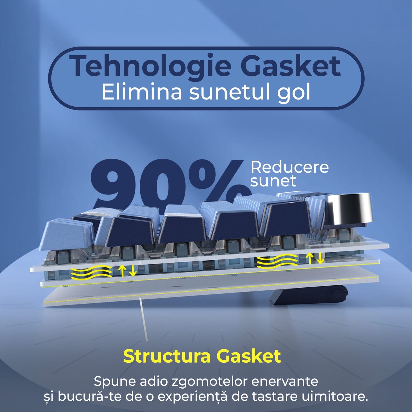 Tastatura Mecanica Gaming Timebox, Blue Switch, 75%, Hot-Swap, TKL, Albastru