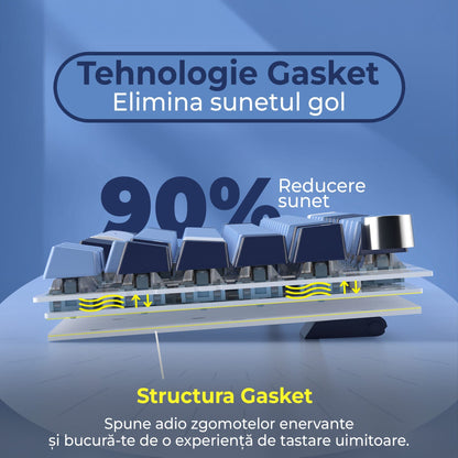 Tastatura Mecanica Gaming Timebox, Blue Switch, 75%, Hot-Swap, TKL, Albastru