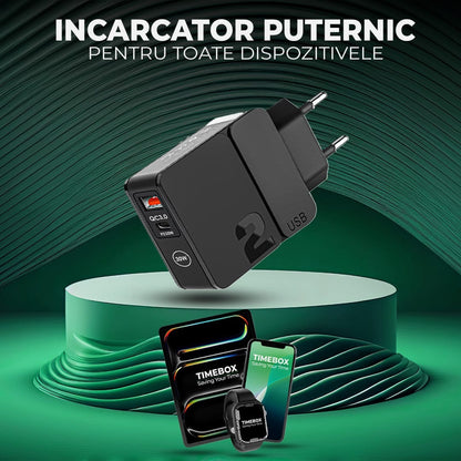 Incarcator Retea Timebox, 2 Porturi, 30W, 1 x USB , 1 x Type-C, C 3, Negru