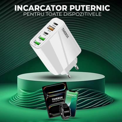 Incarcator Retea, 5 Porturi, 65W, 3 x USB, 2 x Type-C, Alb