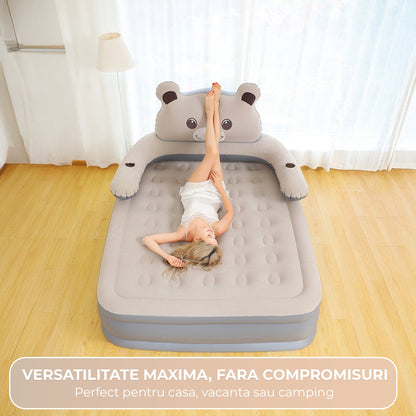 Pat Gonflabil Tip Ursulet pentru Adulti si Copii, 200x150x45 cm, Gri