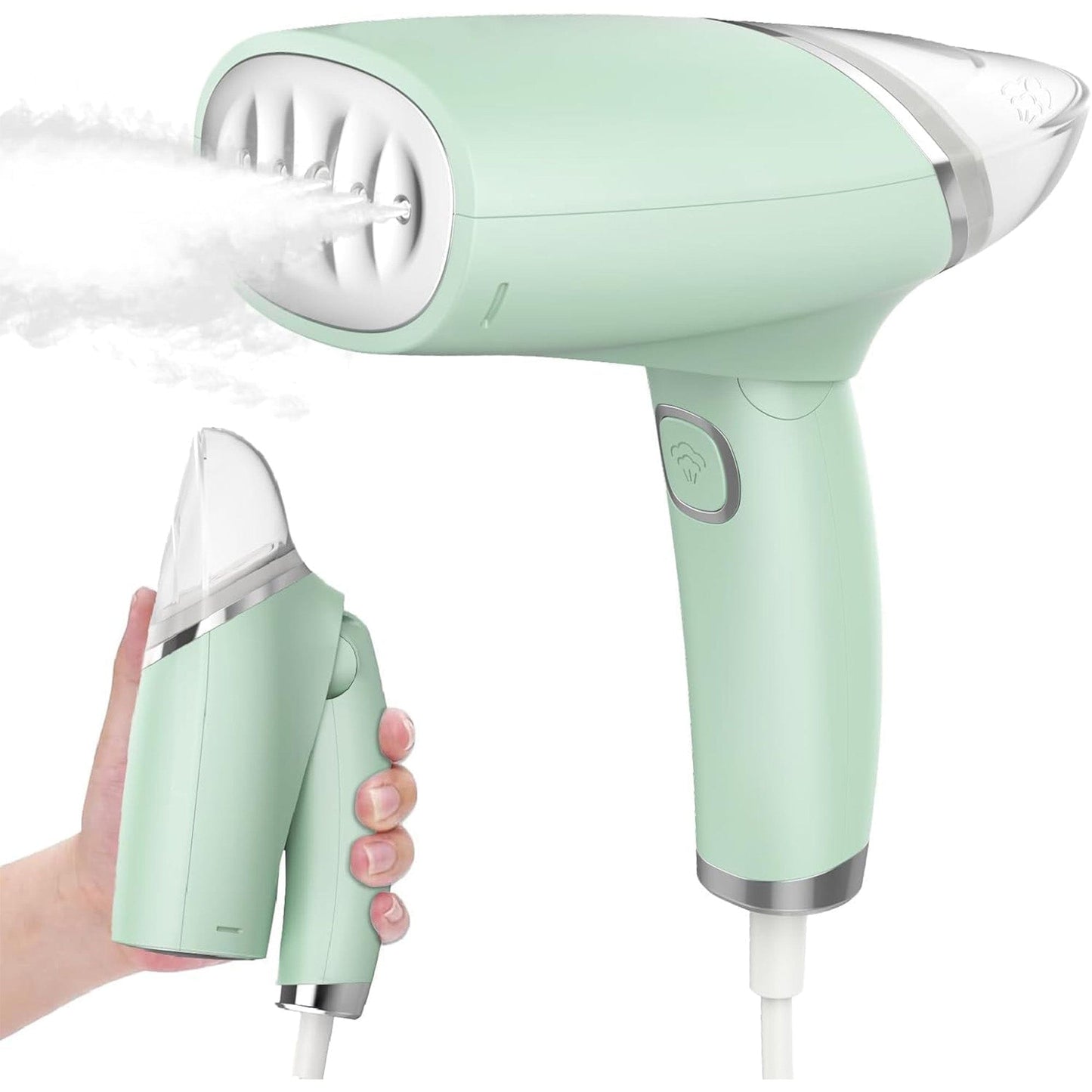 Steamer de Haine Portabil, 1000W, Compact si Pliabil, Verde