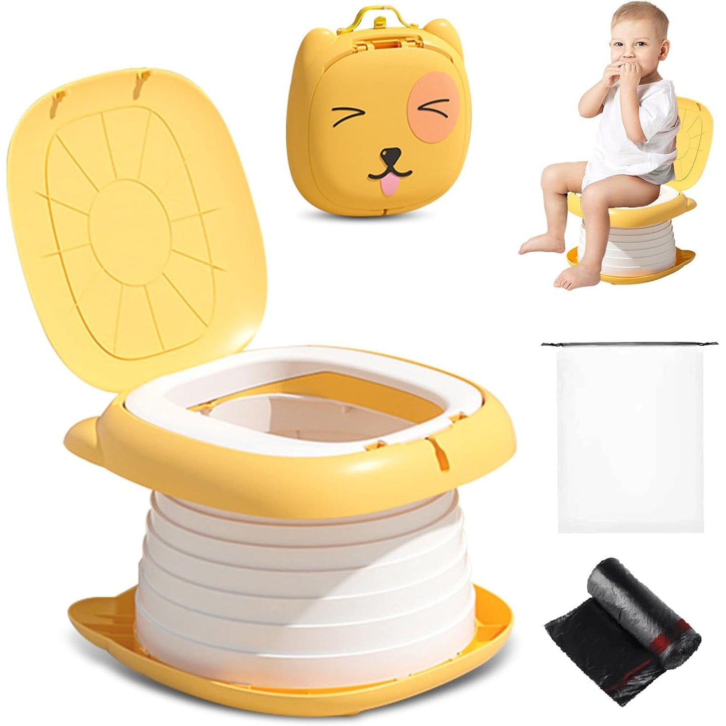 Toaleta Portabila Pliabila pentru Copii, WC de Calatorie, Galben