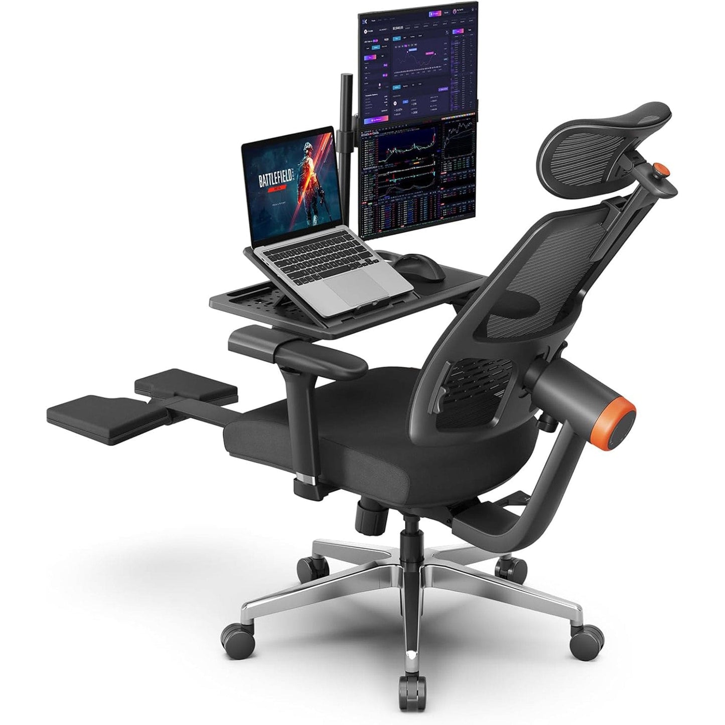 Scaun ergonomic birou 2 in 1, Cotiere 4D, Tetiera auto-follow, Negru