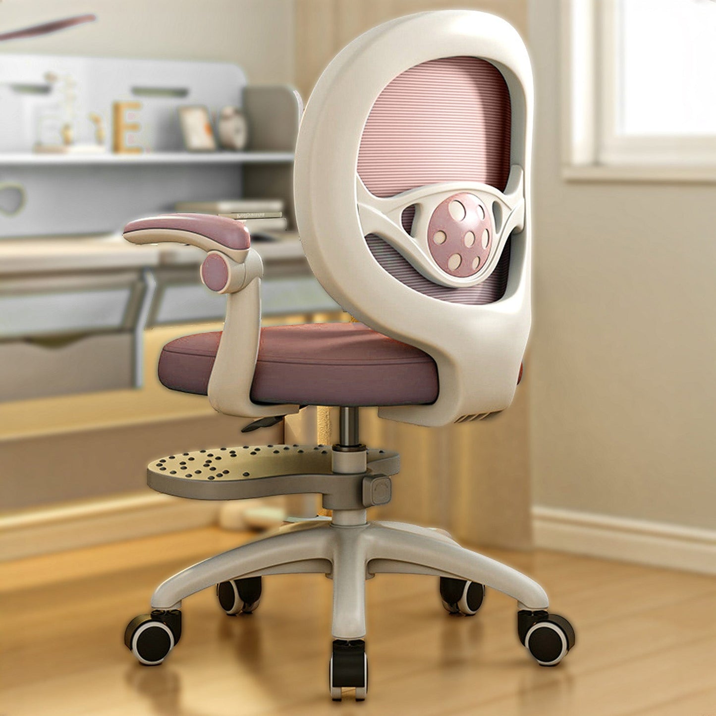 Scaun Reglabil pentru Copii, Model Ergonomic cu Spatar Confortabil, Roz