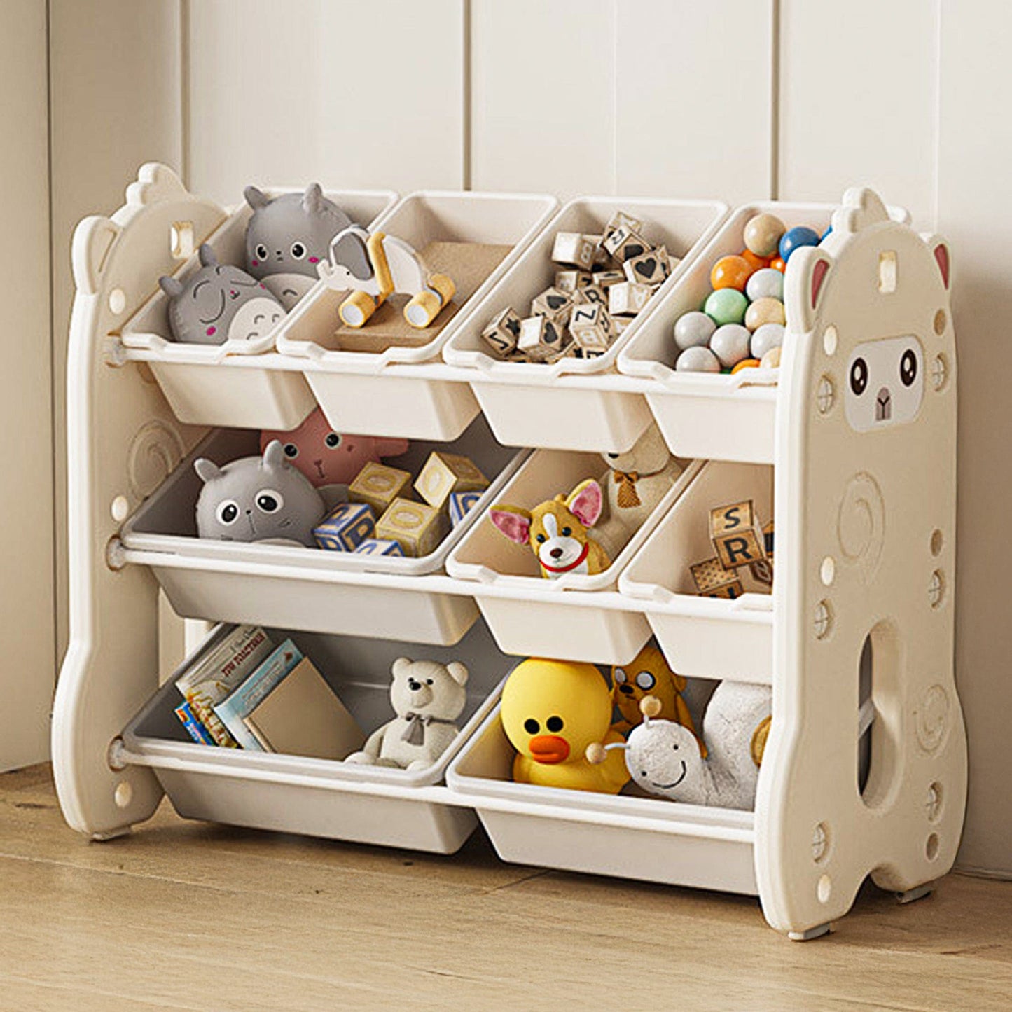 Dulap de Jucarii cu Sertare pentru Copii, Organizator Modular Tip Alpaca, Bej