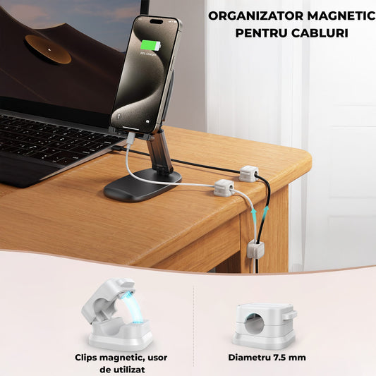 Set 6 clipuri magnetice Timebox, diametru 7, 5 mm, Alb