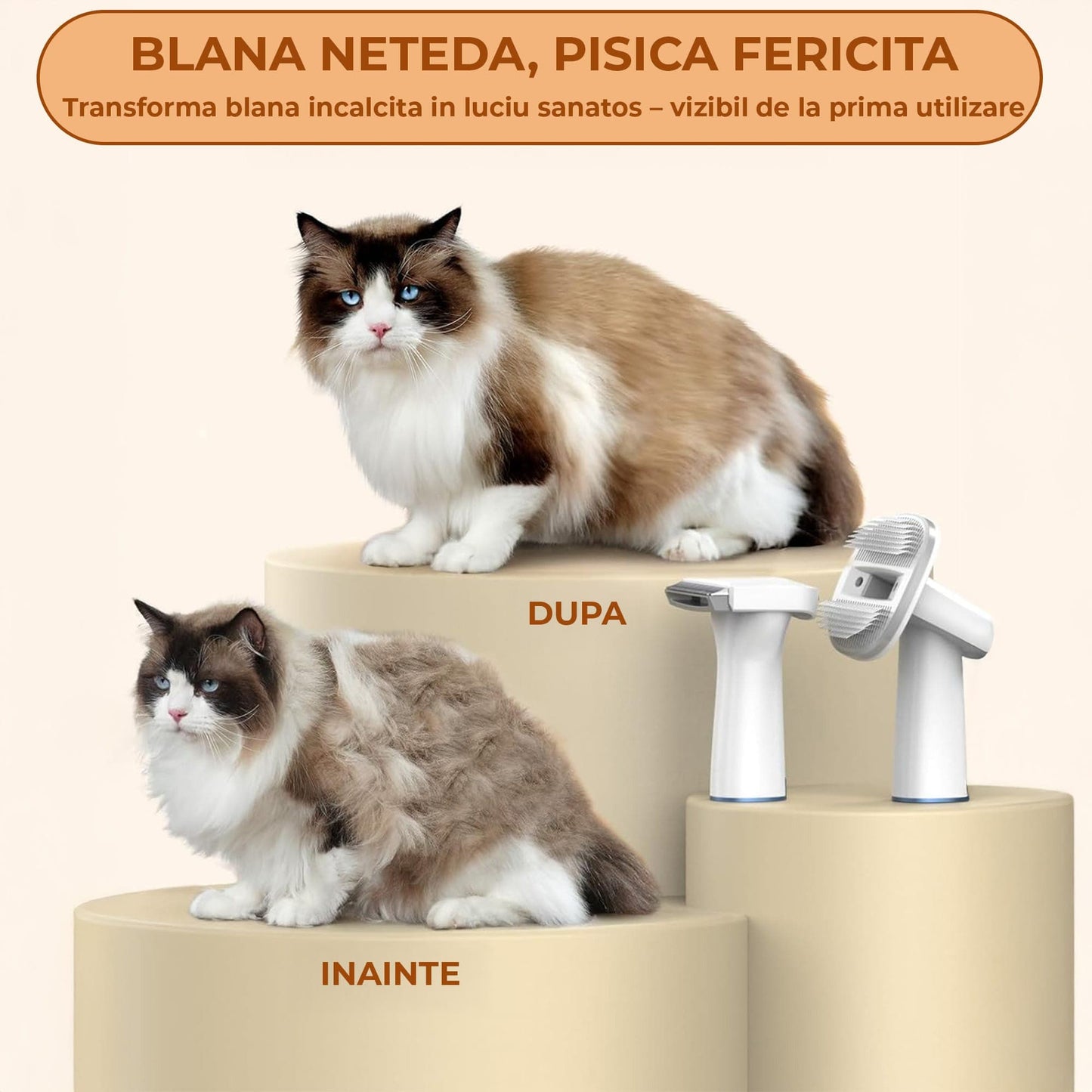 Aspirator Silentios pentru Ingrijirea Animalelor, Kit 6 in 1 cu Perie, Alb