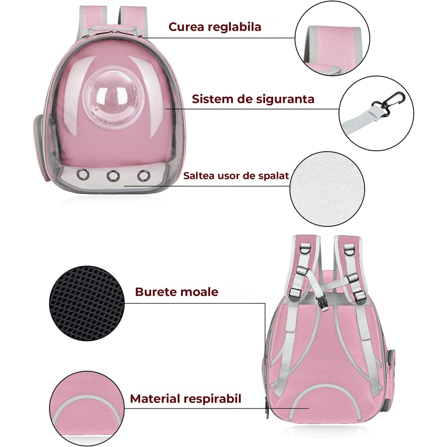 Rucsac Transparent Extensibil pentru Pisici si Caini de Talie Mica